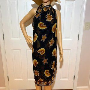Beach Sarong/Sheer black with beige shells
